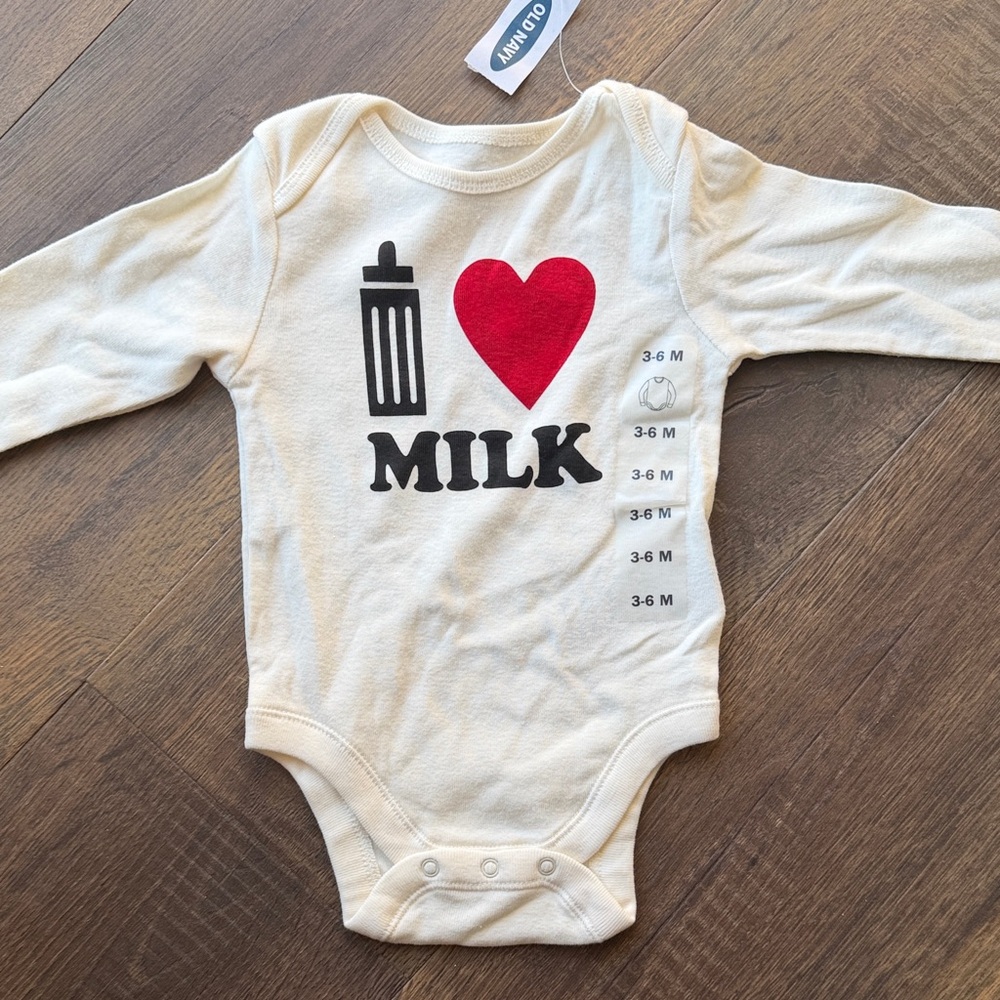 NWT “I ❤️ Milk” Cream Bodysuit with Red Heart and Black Print